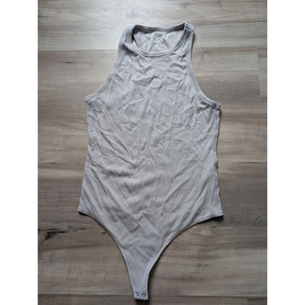 Abercrombie & Fitch Grey Ribbed Sleeveless Soft Bodysuit, XL (C2)